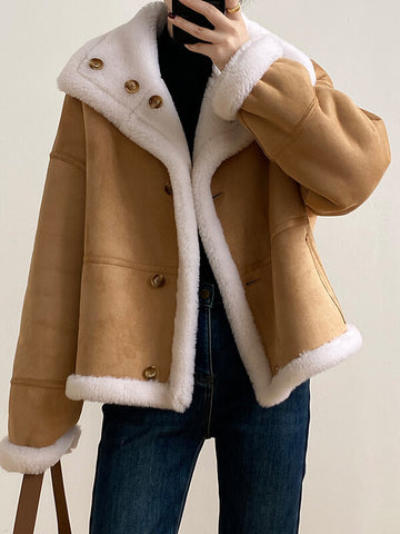 Airchics manteau aviateur suedine doublé polaire boutonnage femme oversized